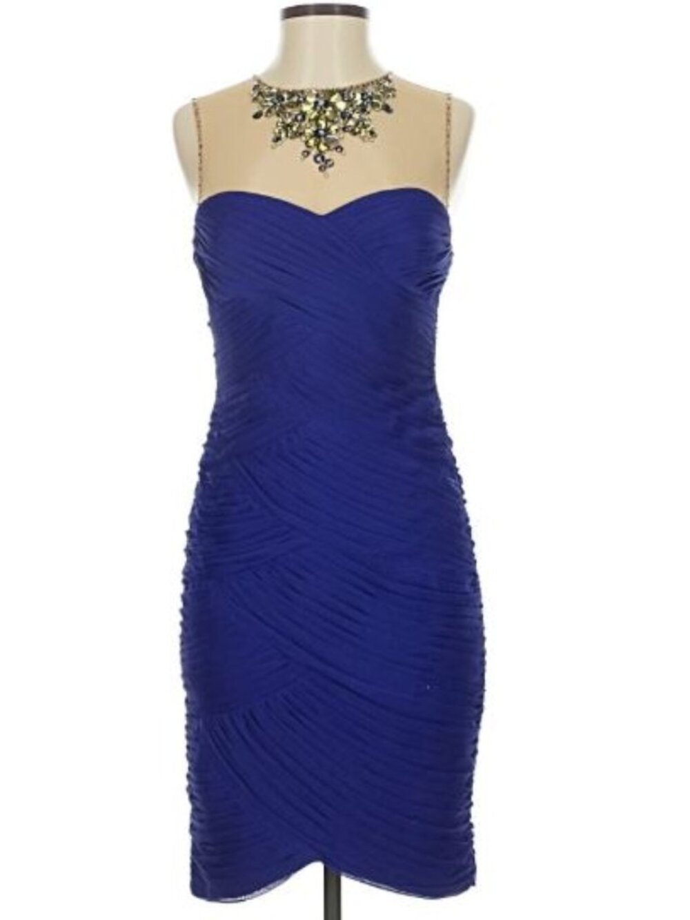 Adrianna Papell | NWT Cocktail Dress Blue Size 4 Beaded Mesh Ruched Y2K Bodycon